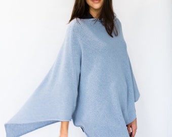 Poncho aus 100 % Wolle, zarter, warmer, gestrickter Wollponcho, minimalistischer Poncho