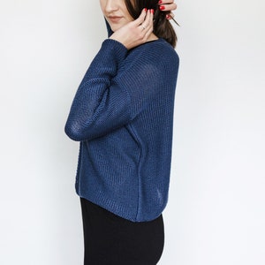 Navy blue BASIC short cardigan, handmade, women's cardigan, knitted sweater, cotton sweater image 5