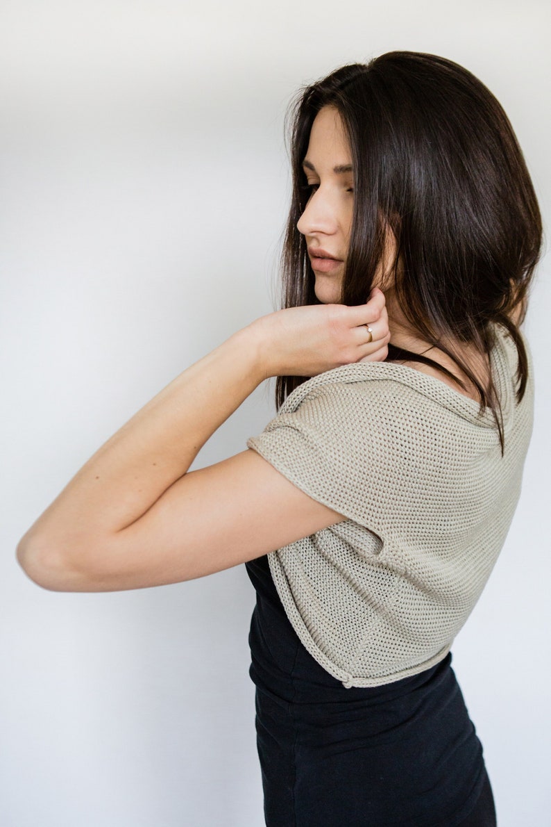 Gebreide zomerbolero, katoenen cape voor dames, beige bolero afbeelding 1