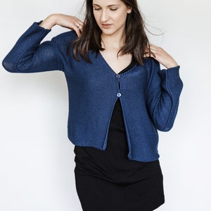 Navy blue BASIC short cardigan, handmade, women's cardigan, knitted sweater, cotton sweater image 3