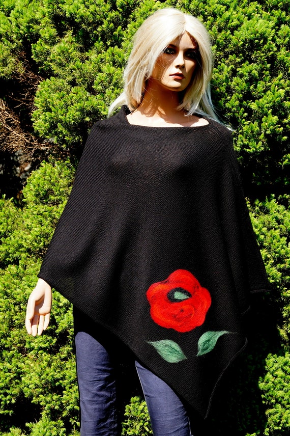 Handmade Cotton in Black With Red Flower Etsy