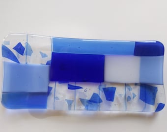 Placa de cristal bastante fusionada en azul