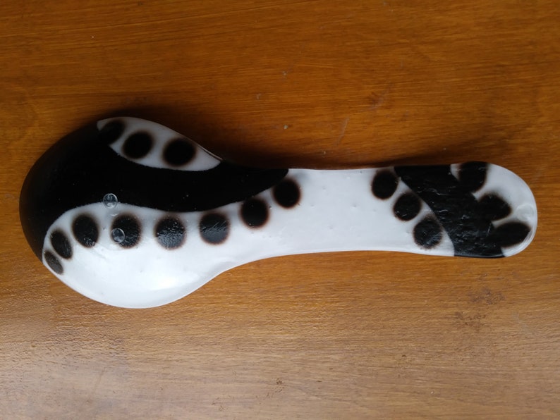 Fused glass black /& white spoon rest