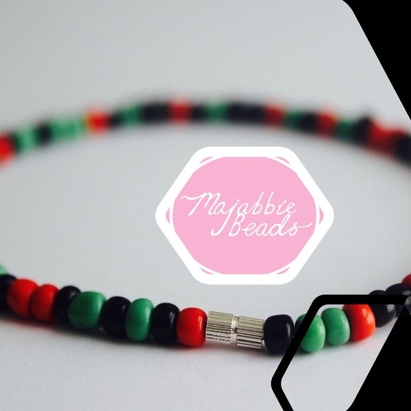 Green, Red, Black Ankle Bracelet || Handmade Anklet || Beaded Anklet || Silver Screw Clasp || Beautiful Adornment