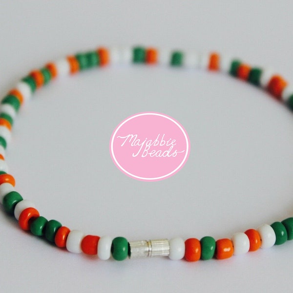 Green, White and Orange Ankle Bracelet || Handmade Anklet || Beaded Anklet || Silver Screw Clasp || Beautiful Adornment