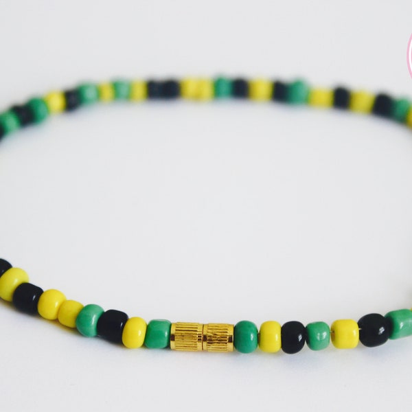 Green, Yellow & Black Ankle Bracelet || Handmade Anklet || Beaded Anklet || Silver Screw Clasp || Beautiful Adornment