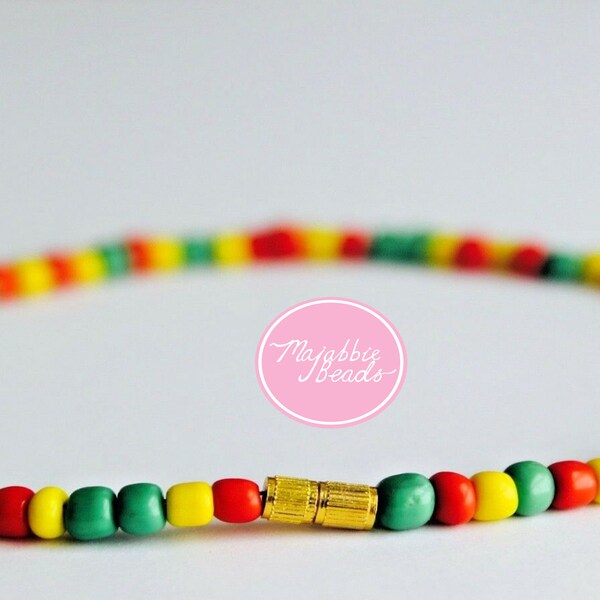 Green, Yellow & Red Ankle Bracelet || Handmade Anklet || Beaded Anklet || Silver Screw Clasp || Beautiful Adornment