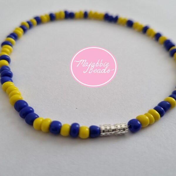 Blue and Yellow Ankle Bracelet || Handmade Anklet || Beaded Anklet || Silver Screw Clasp || Beautiful Adornment