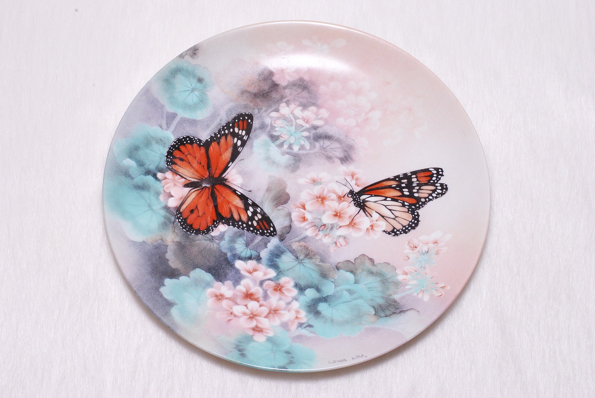 Vintage Collectible 1988 Monarch Butterflies by Lena Liu Floral