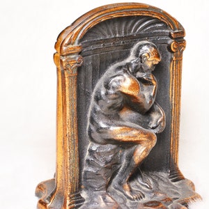 Vintage Collectible 2 Bronze The Thinker Bookends Heavy Library Office Decor