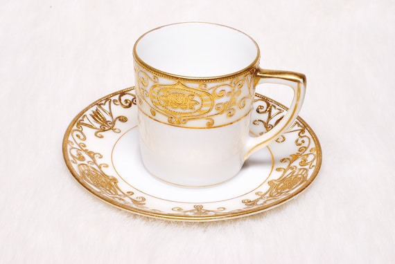 その他 kyne Gold Ceramic Tray & Mug Set ONAIR Vintage Collectible Noritake Handpainted No 16034 Demitasse Cup