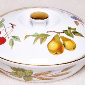Vintage Collectible England Royal Worcester Evesham Gold Handles Casserole Dish