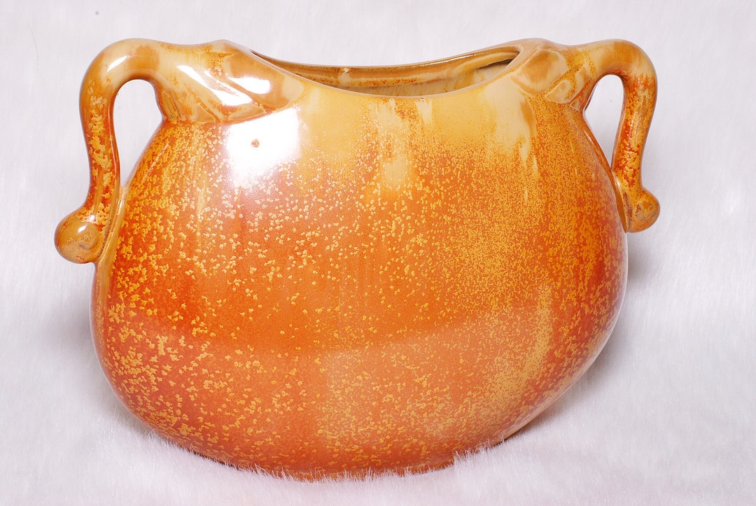 Vintage Collectible Pottery Glazed Vase With Handles Mid Century Modern