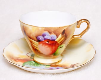 Vintage Collectible Enesco Fruit Pattern E1432 Teacup Saucer Decor
