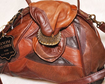 Vintage Collectible Purse Brava International Leather Patchwork Shoulder Bag