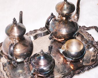 Vintage Collectible FB Rogers Silver Plated 5 Piece Tea Set With