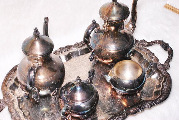 【F.B. Rogers】 ギャラリートレー 48cm 最大級！！！ Vintage Collectible FB Rogers Silver Plated 5 Piece Tea Set With