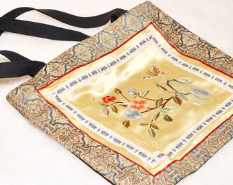 Vintage Collectible Handbag Chinese Silk Embroidery Floral Bird Small Tote Bag