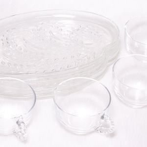 Vintage Collectible Federal Glass Company Hospitality Snack Set 4 Cups & 4 Plates