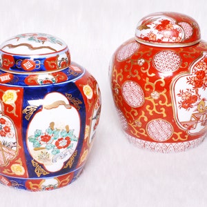 Vintage Collectible 2 Gold Imari by Otagiri Handpainted Japan Ginger Jars Oriental Decor