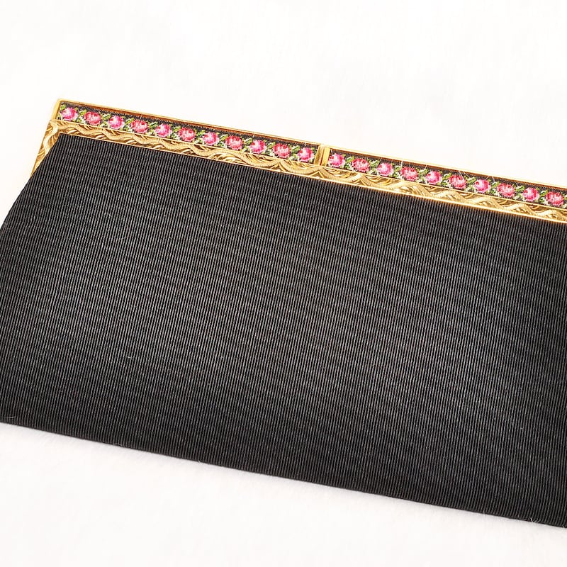 Floral hand embroidered black lune bag