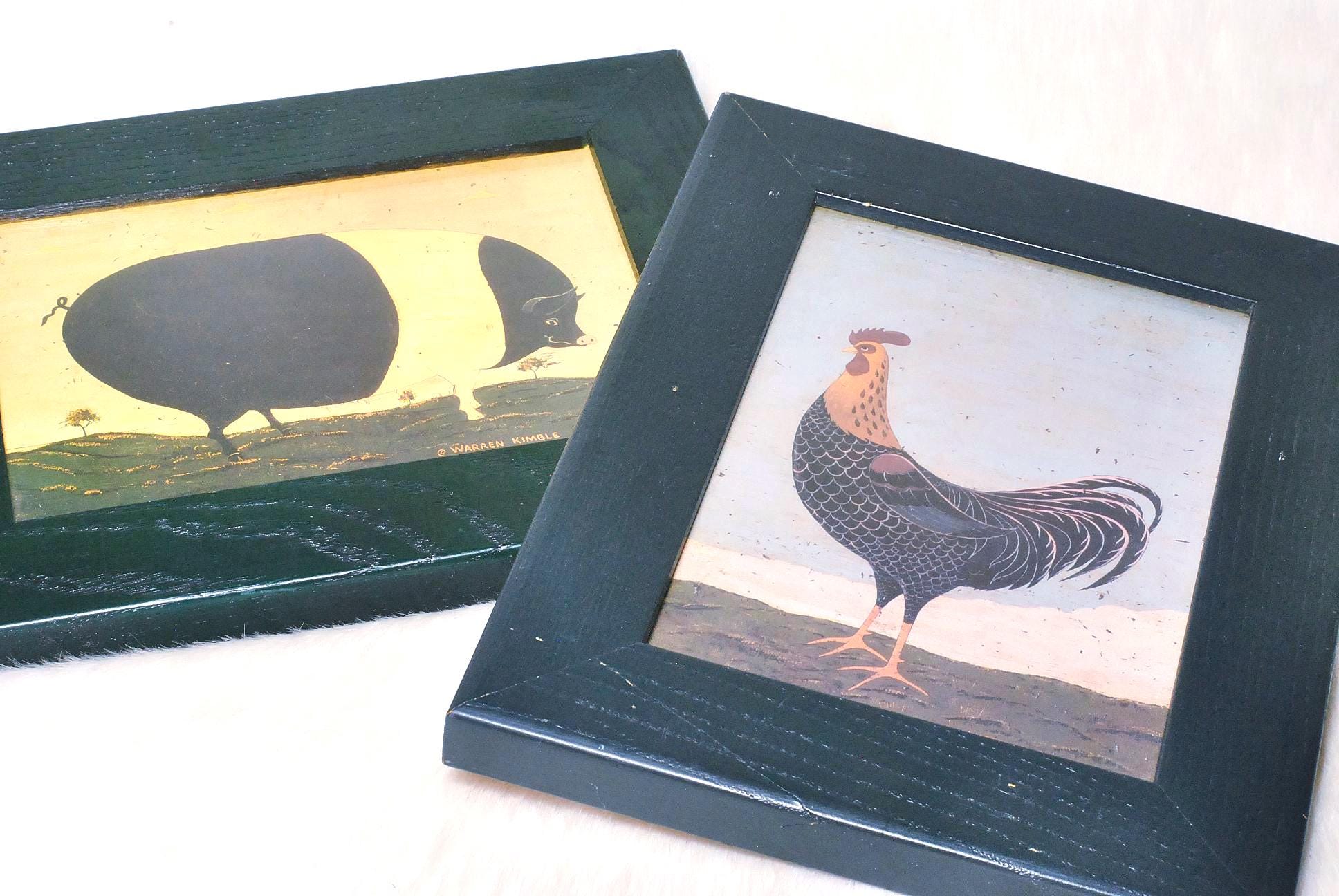 Vintage Collectible Warren Kimble Folk Art Pig and Rooster