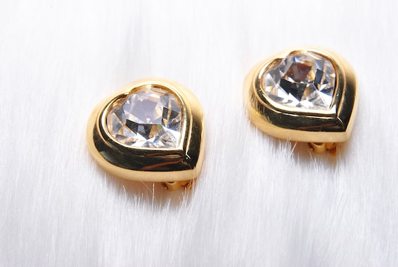 Vintage Collectible Rare Swarovski S.A.L.Heart Gold Toned Clip on Earrings