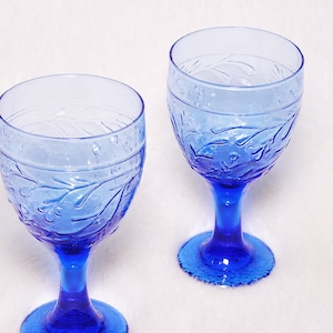 Vintage Collectible 2 Libbey Cobalt Blue Ombre Branch Wine Tumbler Glasses