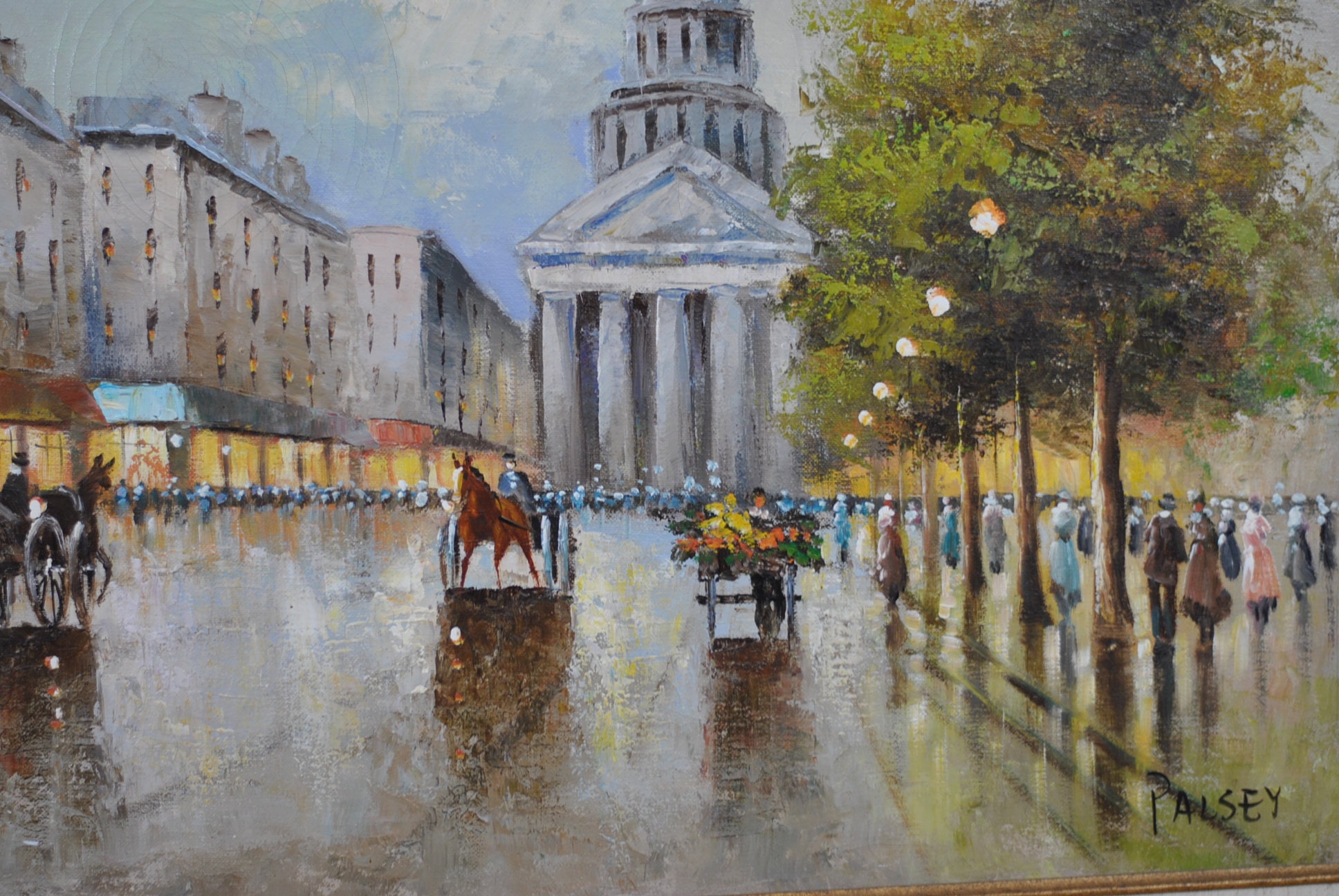 Vintage Collectible Oil Painting Paris Street Scene by Palsey