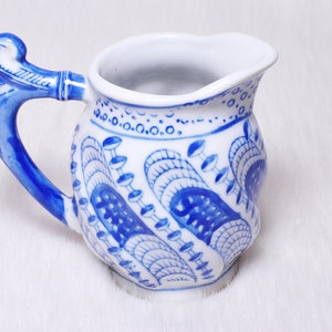 Vintage Collectible Blue & White Porcelain Chinoiserie Handpainted Small Pitcher