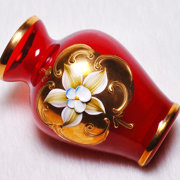 Murano Glass Vase Red and Gold Etsy