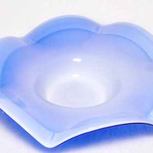 Vintage Collectible Blue and White Opalescent Glass Wavy Edge Modern Bowl Decor