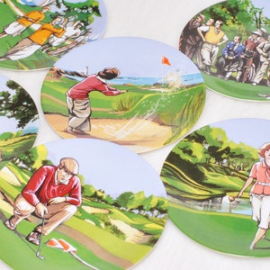 Vintage Collectible 6 Limoges France Golfers by Deshoulieres Philippe Plates