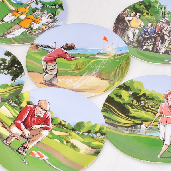 Vintage Collectible 6 Limoges France Golfers by Deshoulieres Philippe Plates