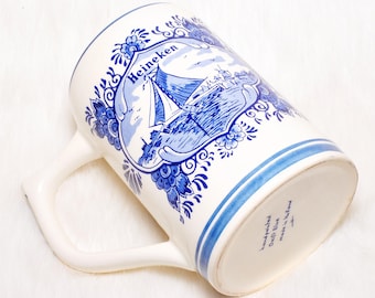 Vintage Collectible Delft Blue Hand Painted Holland Ceramic Heineken Stein Mug