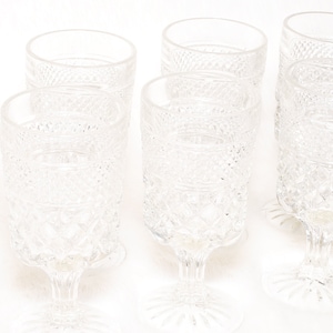 Vintage Collectible 7 Anchor Hocking Wexford Pressed Diamond Clear Glass Goblets