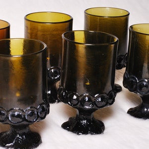 Vintage Collectible 6 Franciscan Madeira Tiffin Green Amber Goblet Wine Glasses