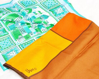 Vintage Collectible 2 Vera Neumann Blue Green Brown Orange Scarves