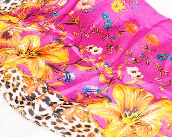 Vintage Collectible Roberto Cavalli Hand Rolled Leopard Print Pink Silk Scarf
