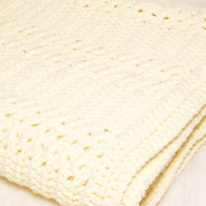 Vintage Crochet Blanket Handmade Ivory White Cream Tone Rustic Afghan