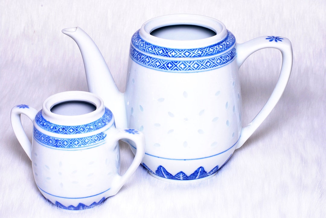 Vintage Collectible Zhongguo China Rice Pattern Teapot Cup Set - Etsy