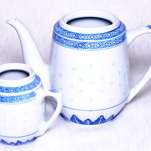 Vintage Collectible Zhongguo China Rice Pattern Teapot Cup Set