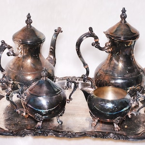 Vintage Collectible FB Rogers Silver Plated 5 Piece Tea Set with Tray