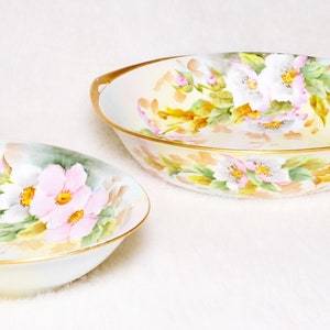 Antique Collectible 2 Hutschenreuther Selb LHS Bavaria Floral Gold Serving Bowls