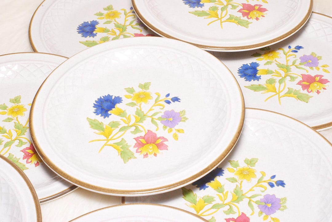 Vintage Collectible 8 Wild Flower Stoneware Serving Side Dinnerware ...