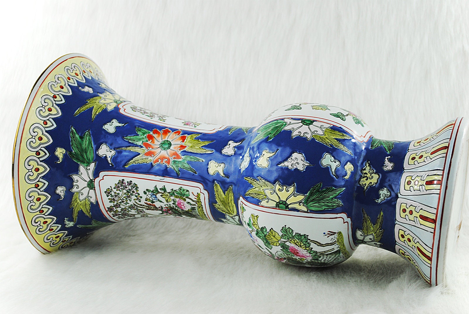 Vintage Asian Decor Made in Macau Ceramic Signed Large Floral & Bird ...