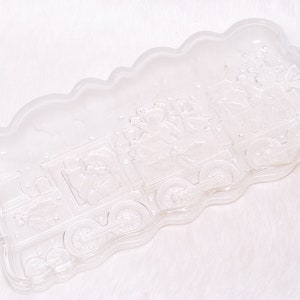 Vintage Collectible  Gorham Crystal Clear & Frosted Glass Holidays Train Santa Oval Serving Tray