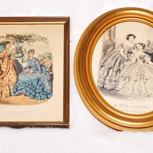 Vintage Collectible 2 La Mode Illustree Framed Victorian Fashion Wall Art Decor