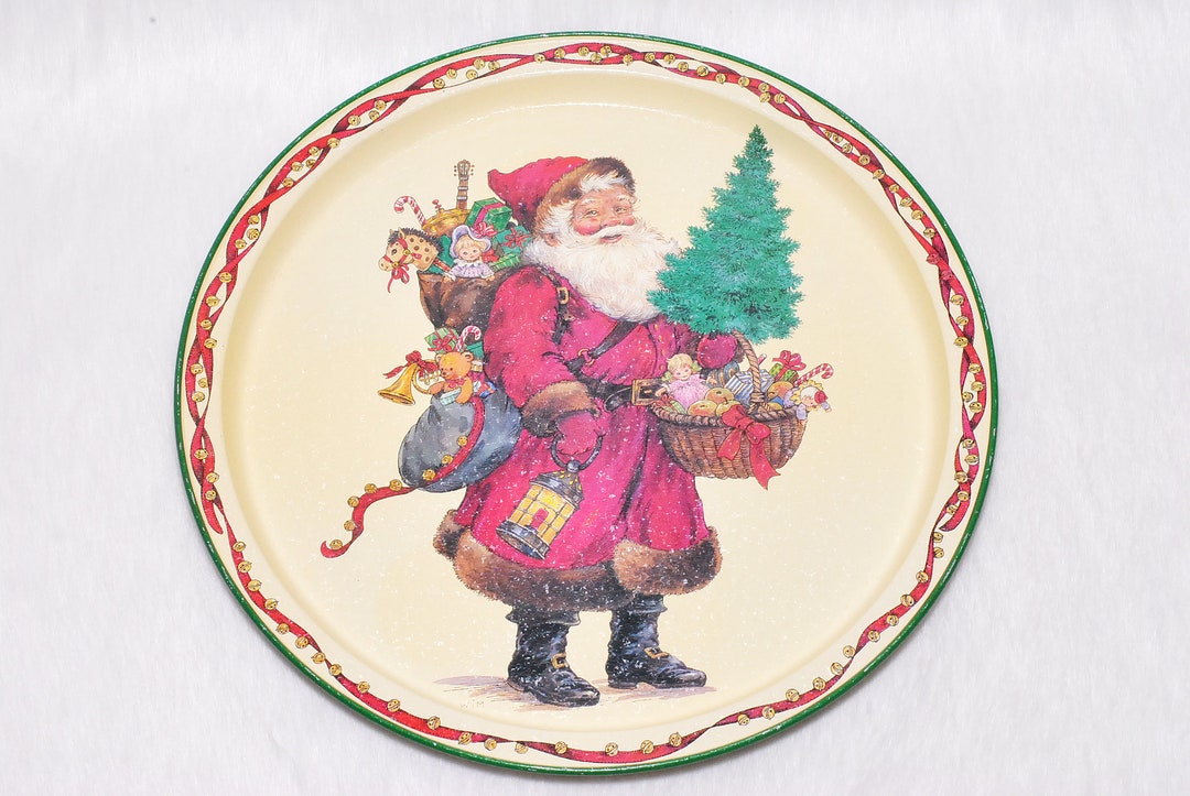 Vintage Collectible Tin Potpourri Press Santa Holiday Serving Etsy