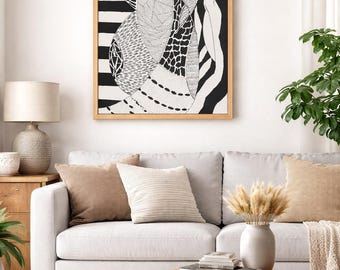 Obra de arte minimalista moderna original Ritmo silencioso Zentangle abstracto